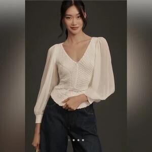 MSRP $138 NWT Anthropologie Sheer Long Sleeve V neck Sweater